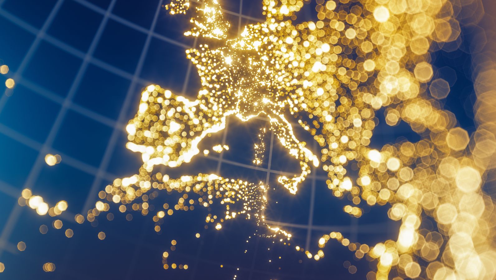 Symbolbild 7. Energieforschungsprogramm - Ausschnitt von Europa auf blauer Weltkugel mit Ländern, die wir Sterne leuchten.