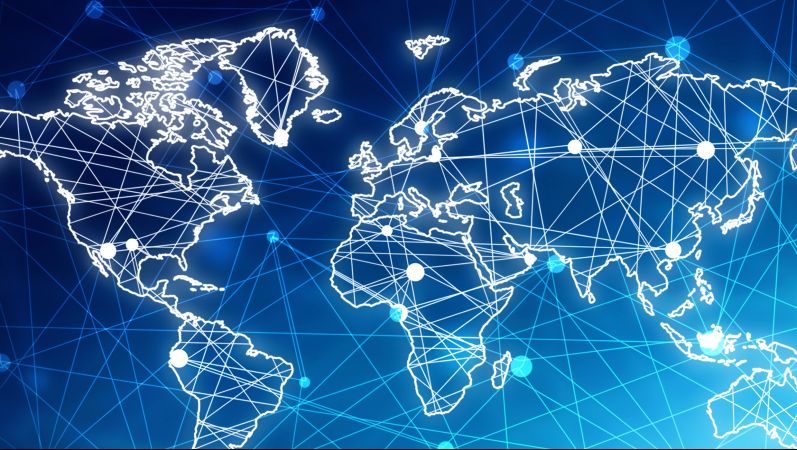 Internationale Vernetzung: Grafik einer Weltkarte in blau